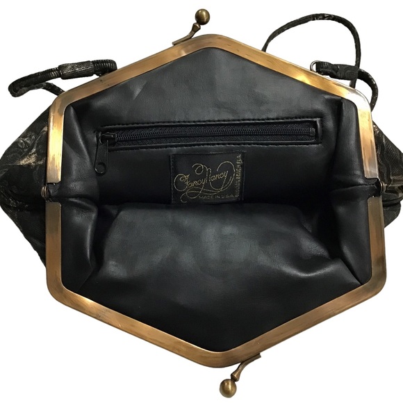 Fancy Nancy Handbag Patterned Fabric Scrolled Decorative Metal Purse - Picture 5 of 13